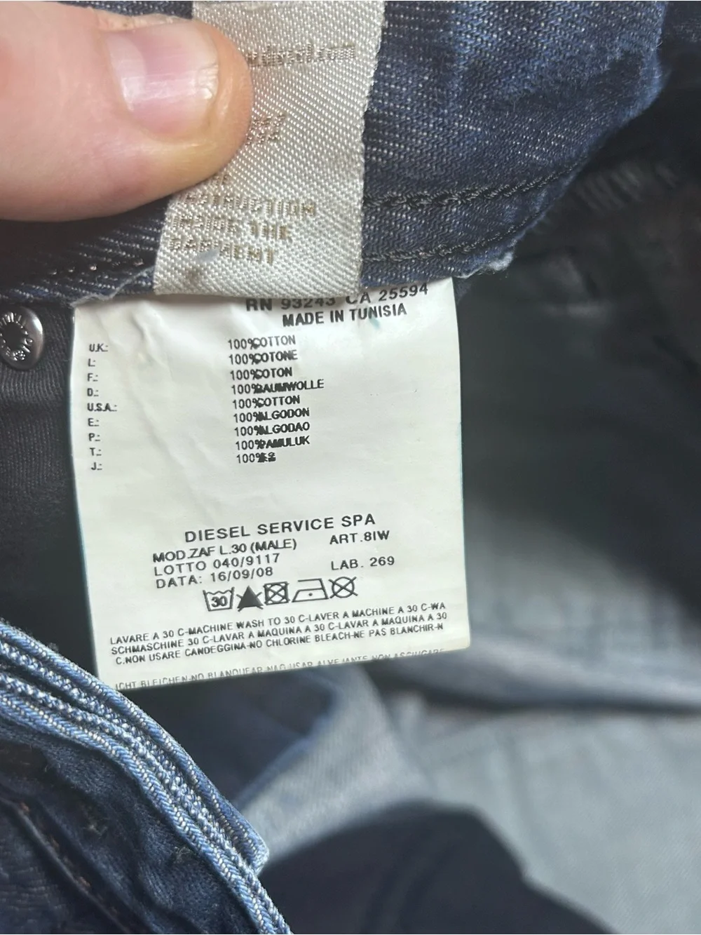 DIESEL ZAF 0081W BOOTCUT Dark Blue FLARE BUTTON JEANS Pants DENIM 34x30 Whiskers